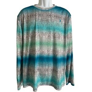 REEL LIFE Shirt Mens Blue Snake Rash Guard Sleeve Fish Sun‎ Protect Sunburn L